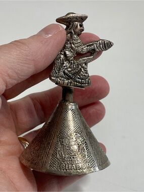 Silver (800 Or 900) Ecuador Folk Art Bell Linea Equinoccial, 3” tall 23g